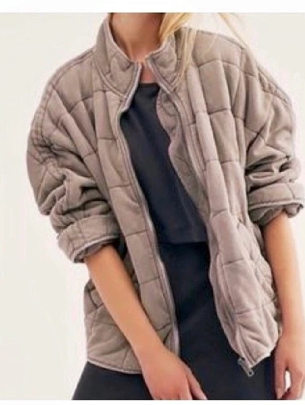 Free People Dolman Quilted Knit Jacket Cotton Cream Size Small